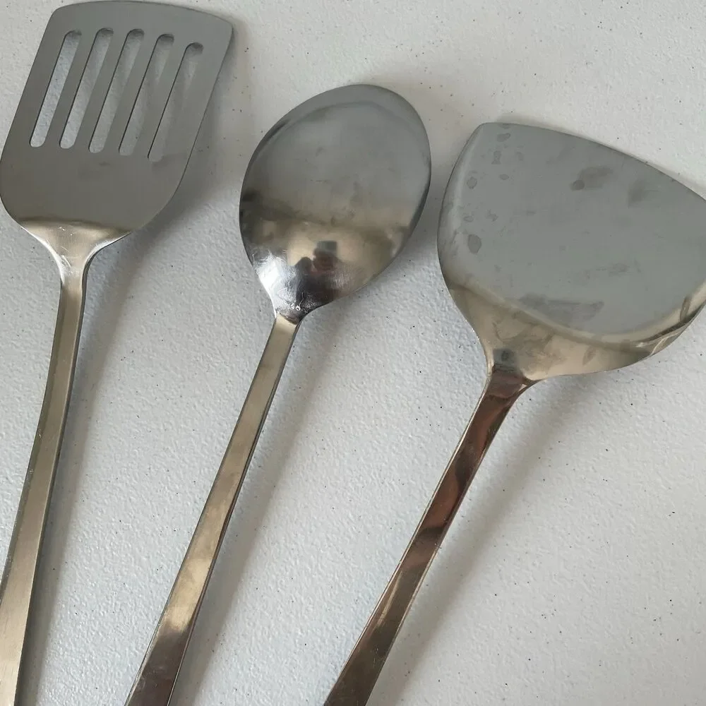 Stainless Steel Kitchen Utensil Lot of 3 Cookwear 13' Spatula, Spoon, Flipper